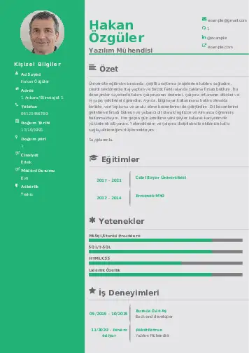 Yazılım Mühendisi Cv Örnekleri cv indir